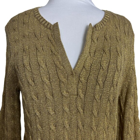 Ralph Lauren LRL Womens Sweater Size Large Gold Metallic Holiday Party Christmas - Picture 2 of 7